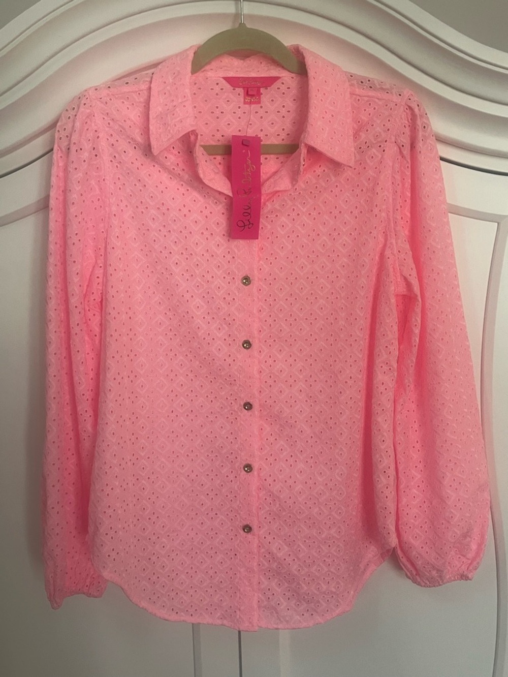 Pink Lilly Pulitzer Sea Breeze Eyelet Button
Down Top - NWT Medium